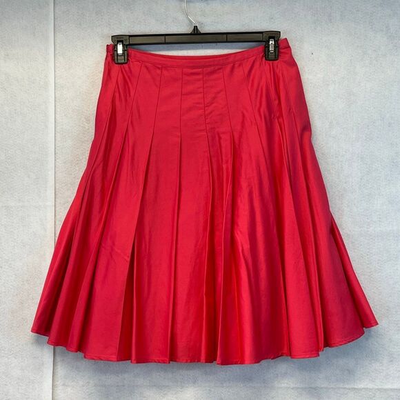 ANN TAYLOR Skirt Women's Size 8 Pink Cotton Pleated Side Zip A-Line Knee Length - Picture 8 of 11